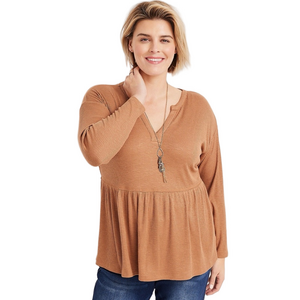 NWT❗️Maurice’s Women's Babydoll Notch Tan Long Sleeve Top Size LARGE